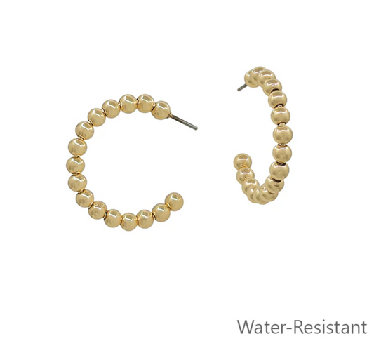 1" Gold Beaded Hoop Earrings (Water Resistant)