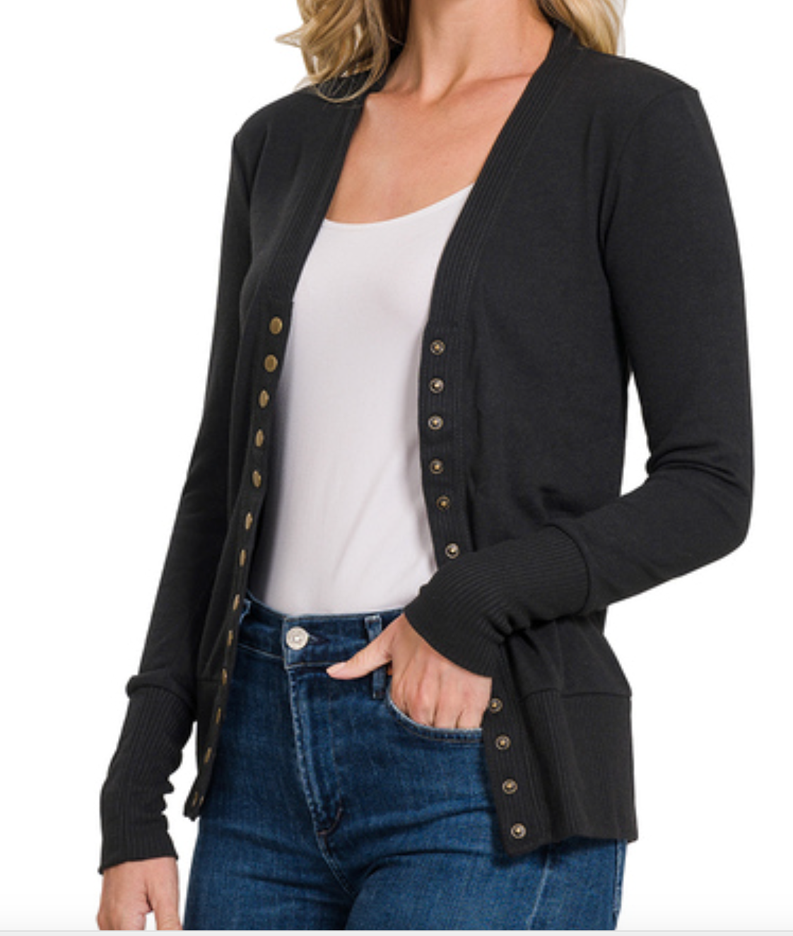 The Callie Snap Button Cardigan in Black (S-XL)