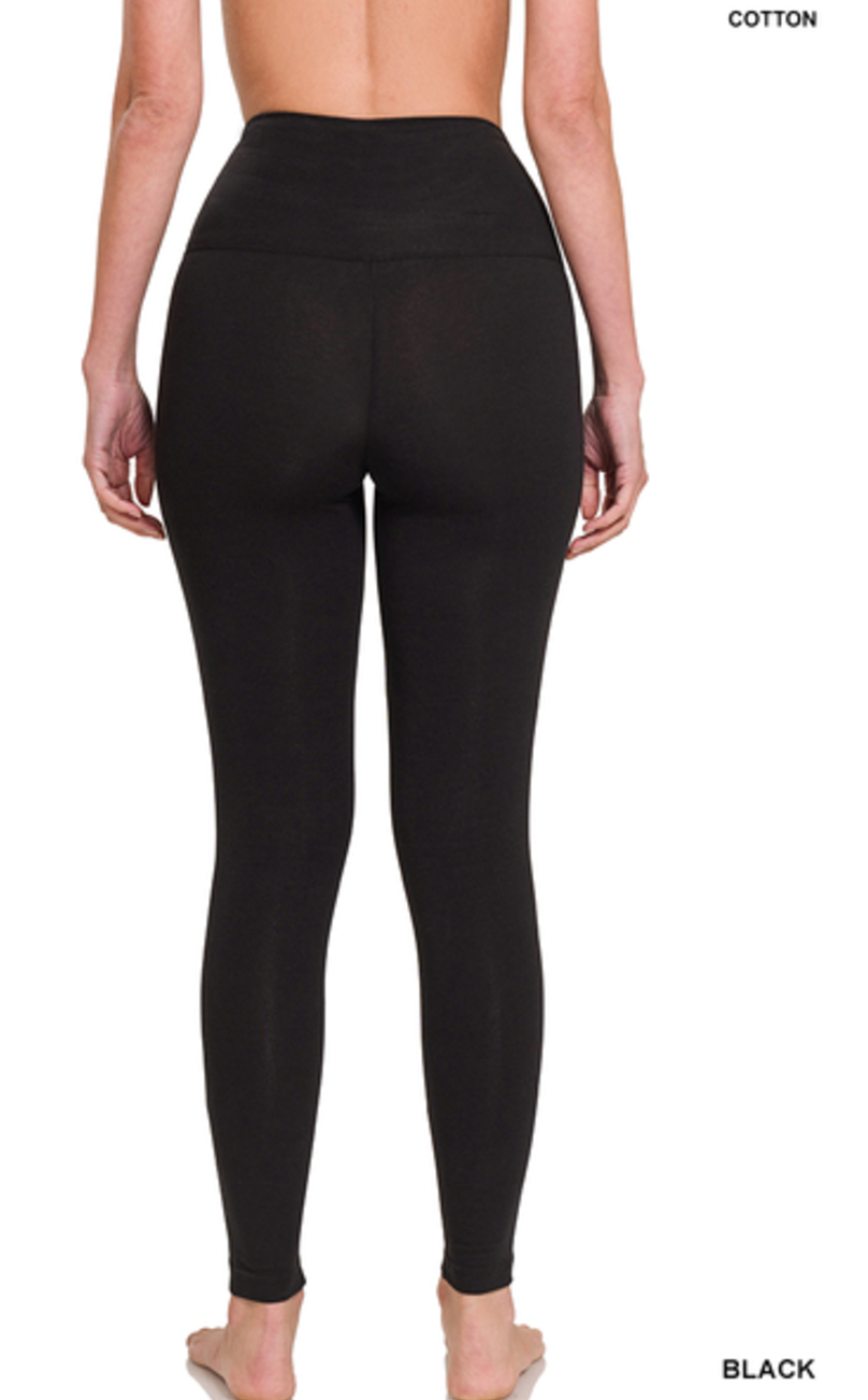 Black Premium Cotton Wide Full Length Leggings (S-XL)