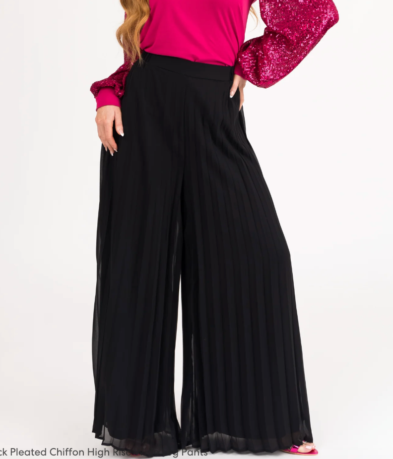 Wide Leg Pleated Chiffon Pants (S-L)