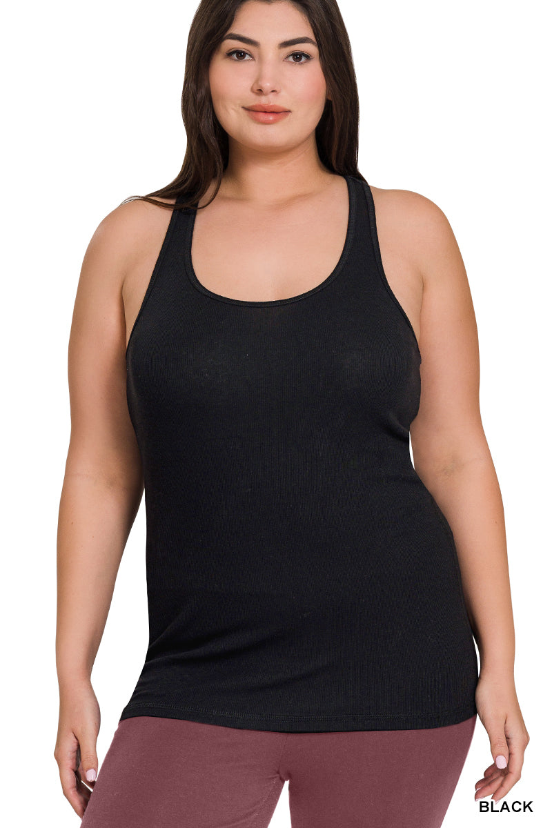 PLUS SIZE RACER BACK COTTON RIB TANK (1X-3X)