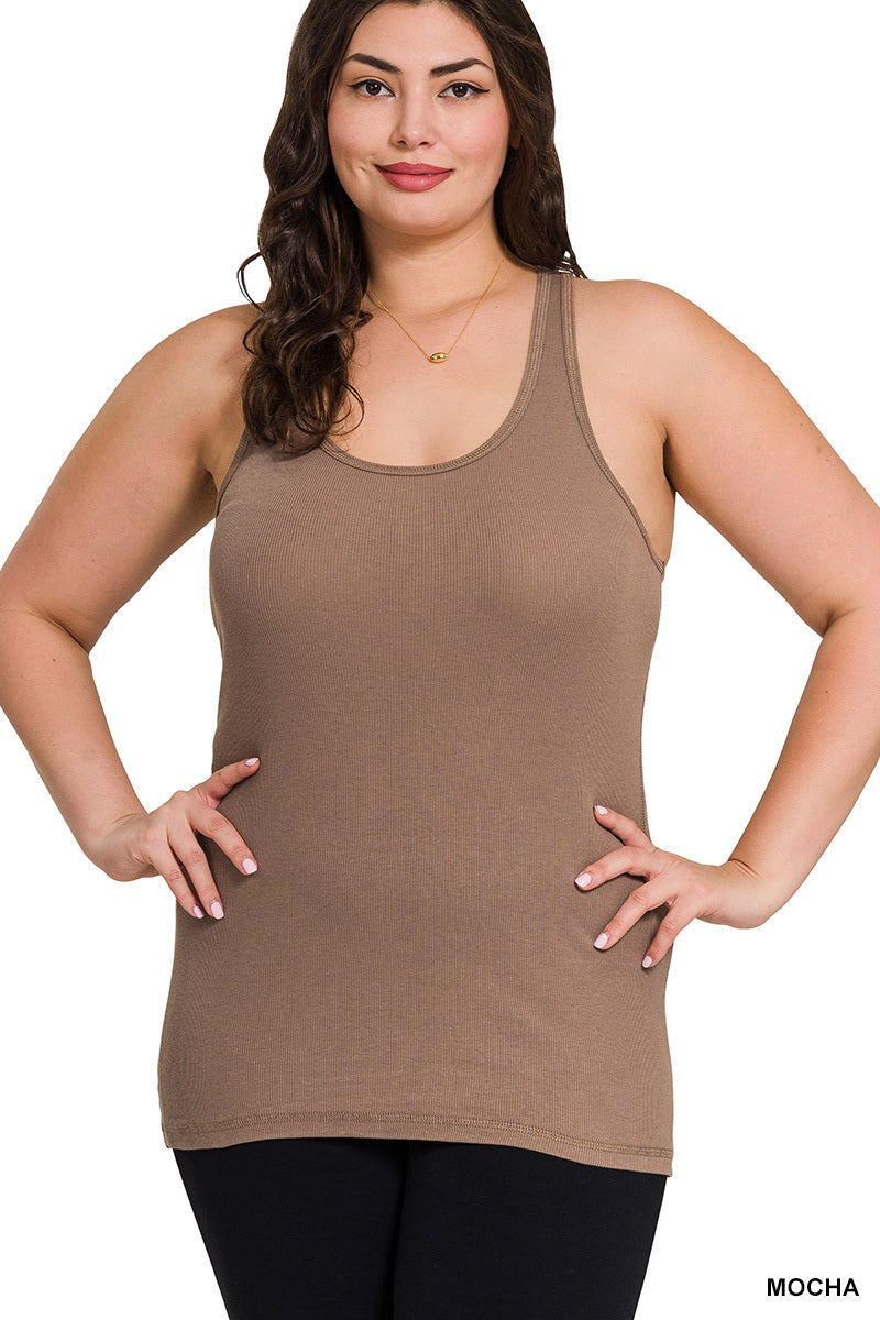 PLUS SIZE RACER BACK COTTON RIB TANK (1X-3X)