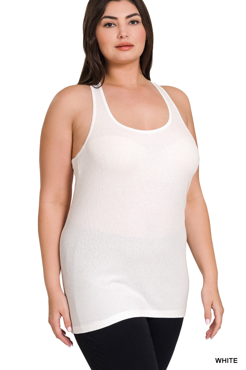 PLUS SIZE RACER BACK COTTON RIB TANK (1X-3X)