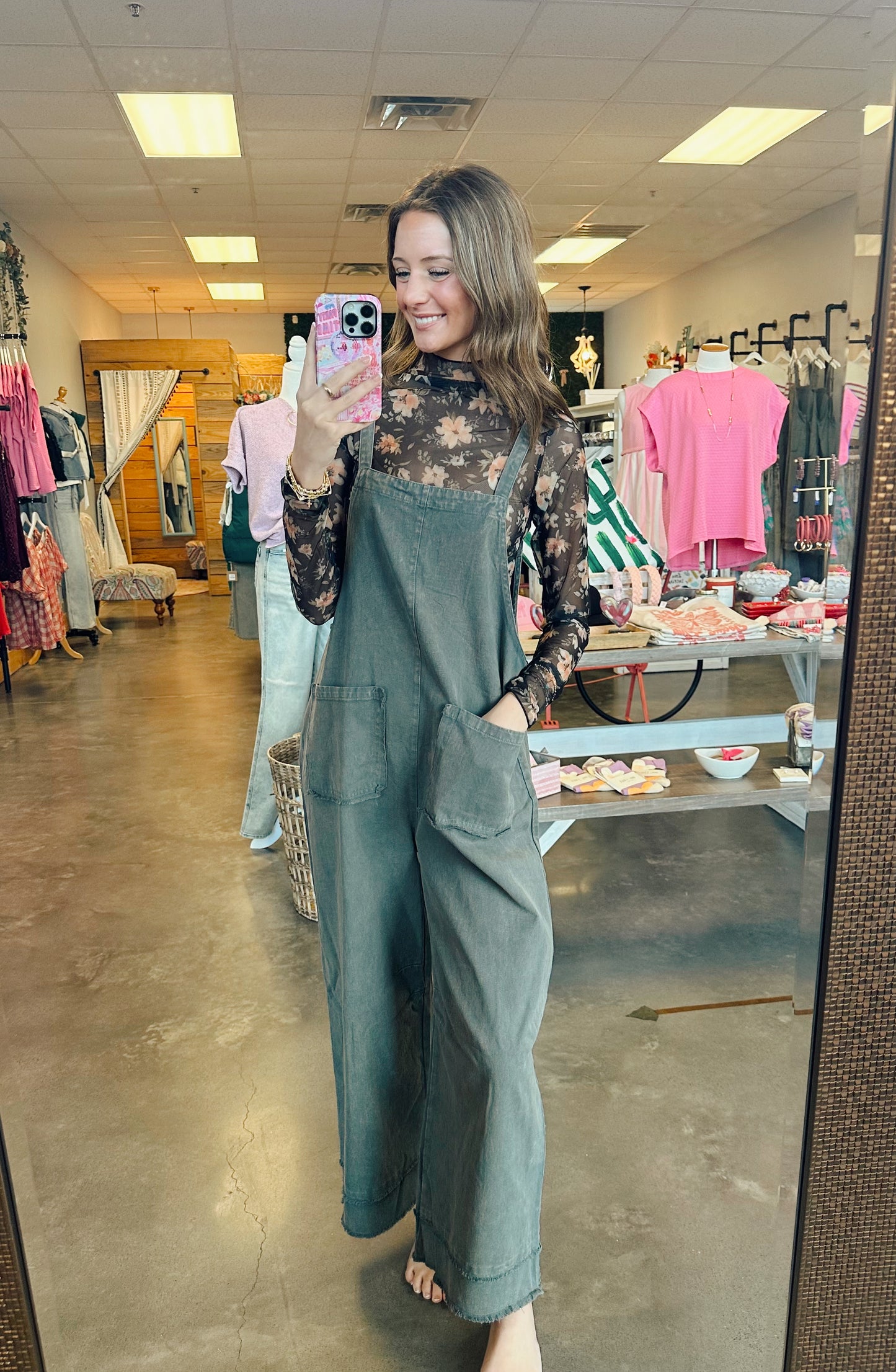 Washed Cotton Twill Solid Overall Jumpsuit (S-L)