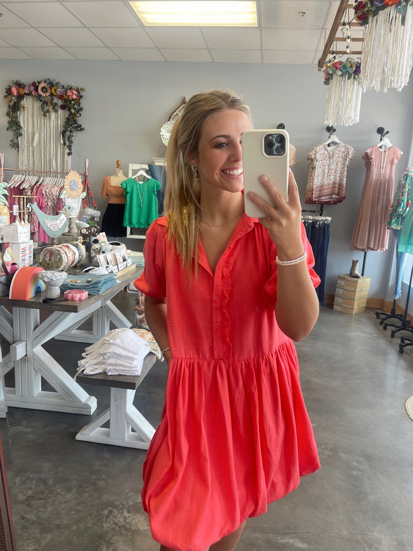 The Carlee Coral Bubble Dress (S-L)