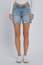 Cello Jeans-Mid Rise Midi Short with Side Slit-MEDIUM WASH (S-XL)