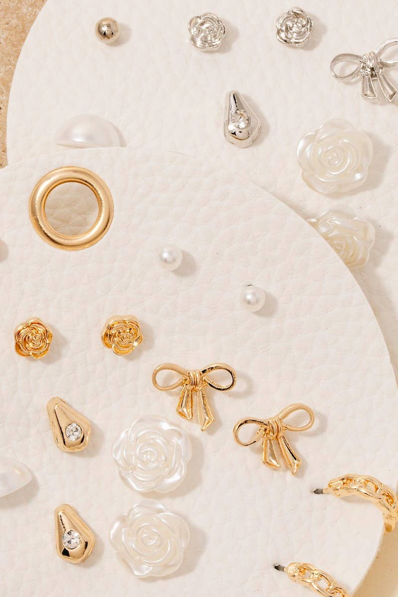 Assorted Ten Pair Rose Earrings Set