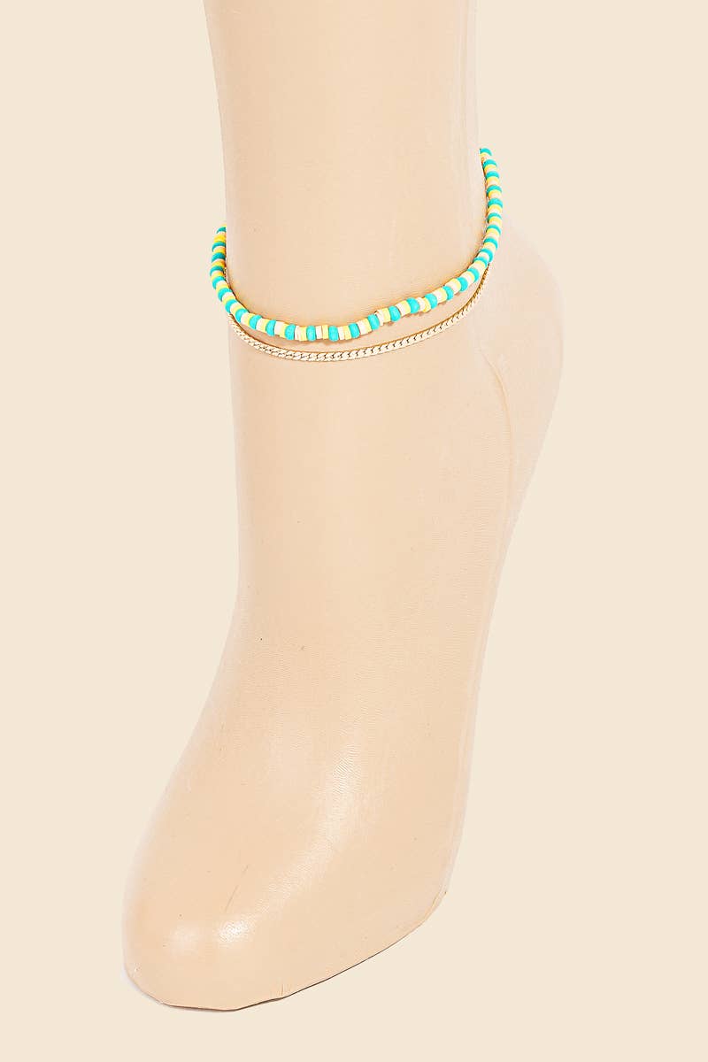 Layered Bead Snake Chain Anklet (3 Color Options)