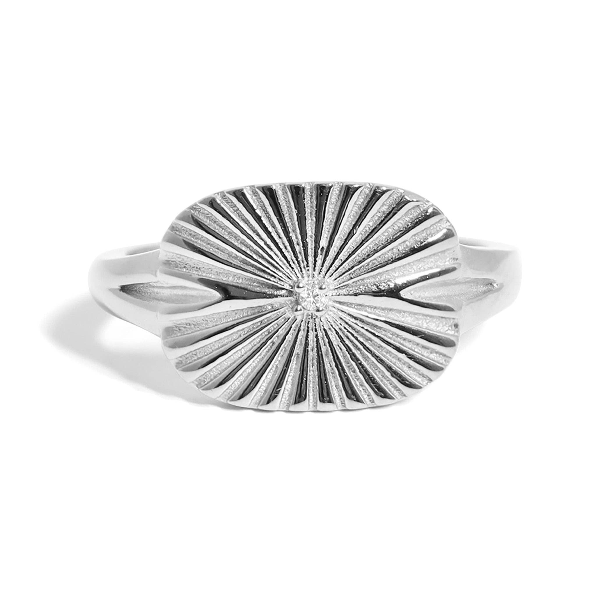 WJW - Gold Stainless Steel Cubic Zirconia Sunburst Rectangle Ring