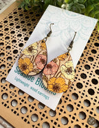 Boho floral hand painted maple wood floral earrings