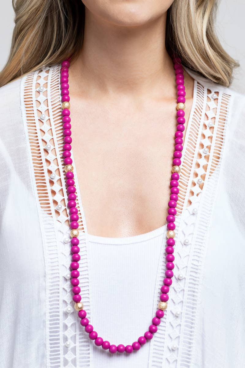 Colored Wood Beaded Necklace (2 Colors)