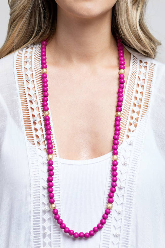 Colored Wood Beaded Necklace (2 Colors)