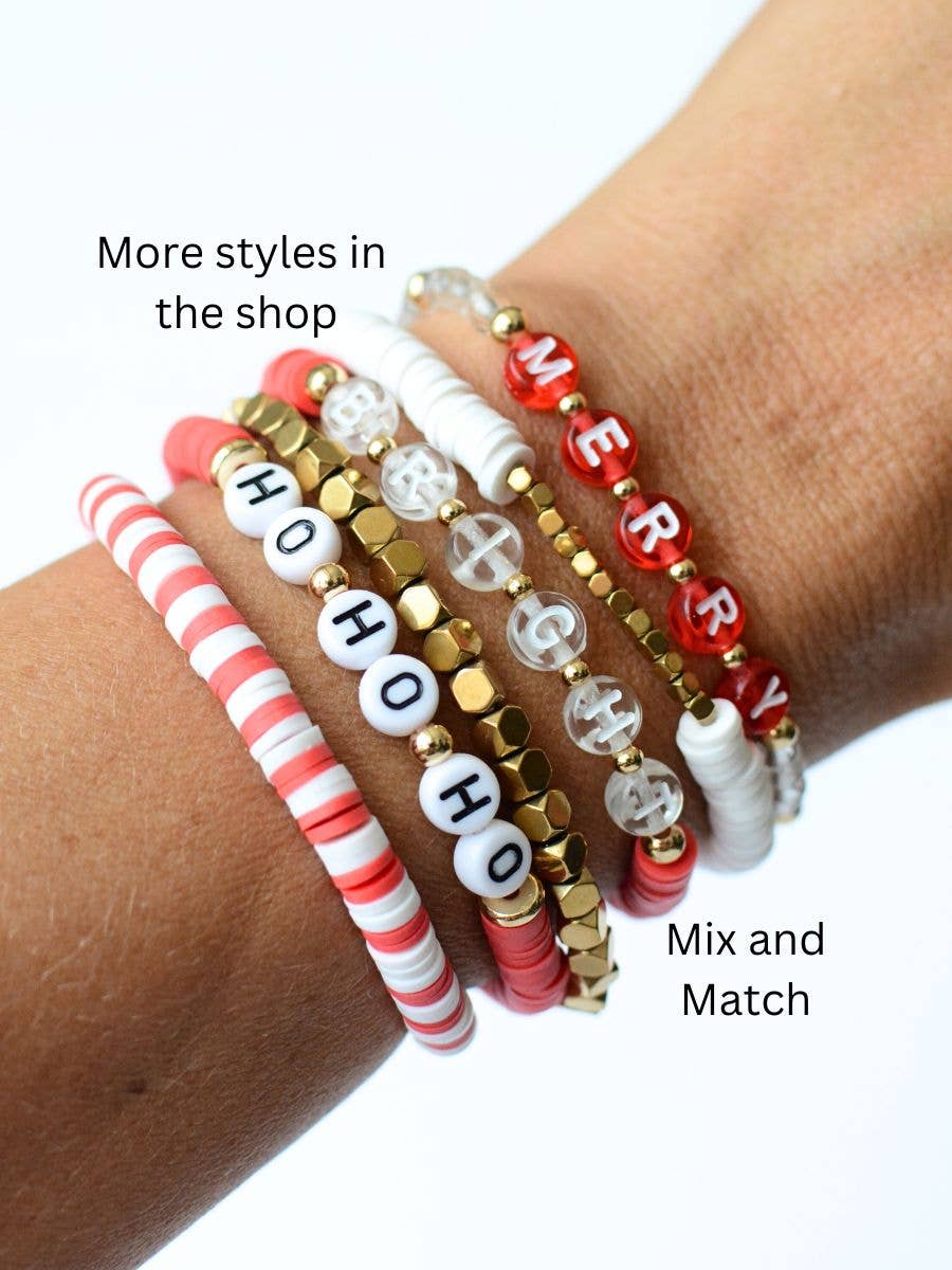 SALE! Merry and Bright Christmas Holiday Red & White bracelet set