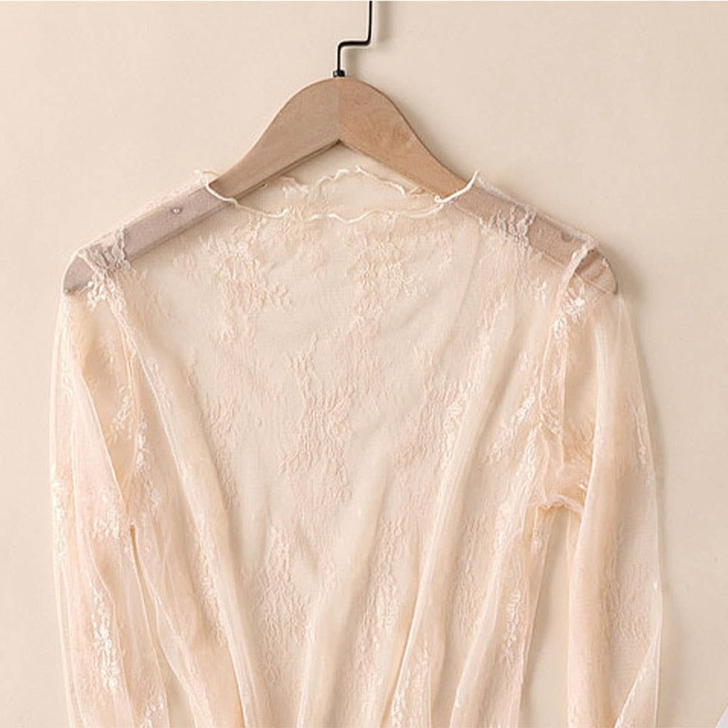 Floral Mesh Long Sleeve Lace Top (S-XL)(Multiple Color Options)