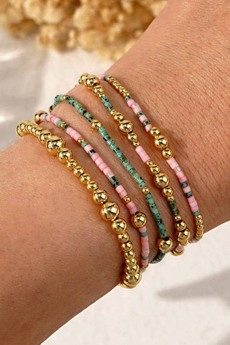 MULTI LAYER NATURAL STONE BALL CHAIN LINK BRACELET