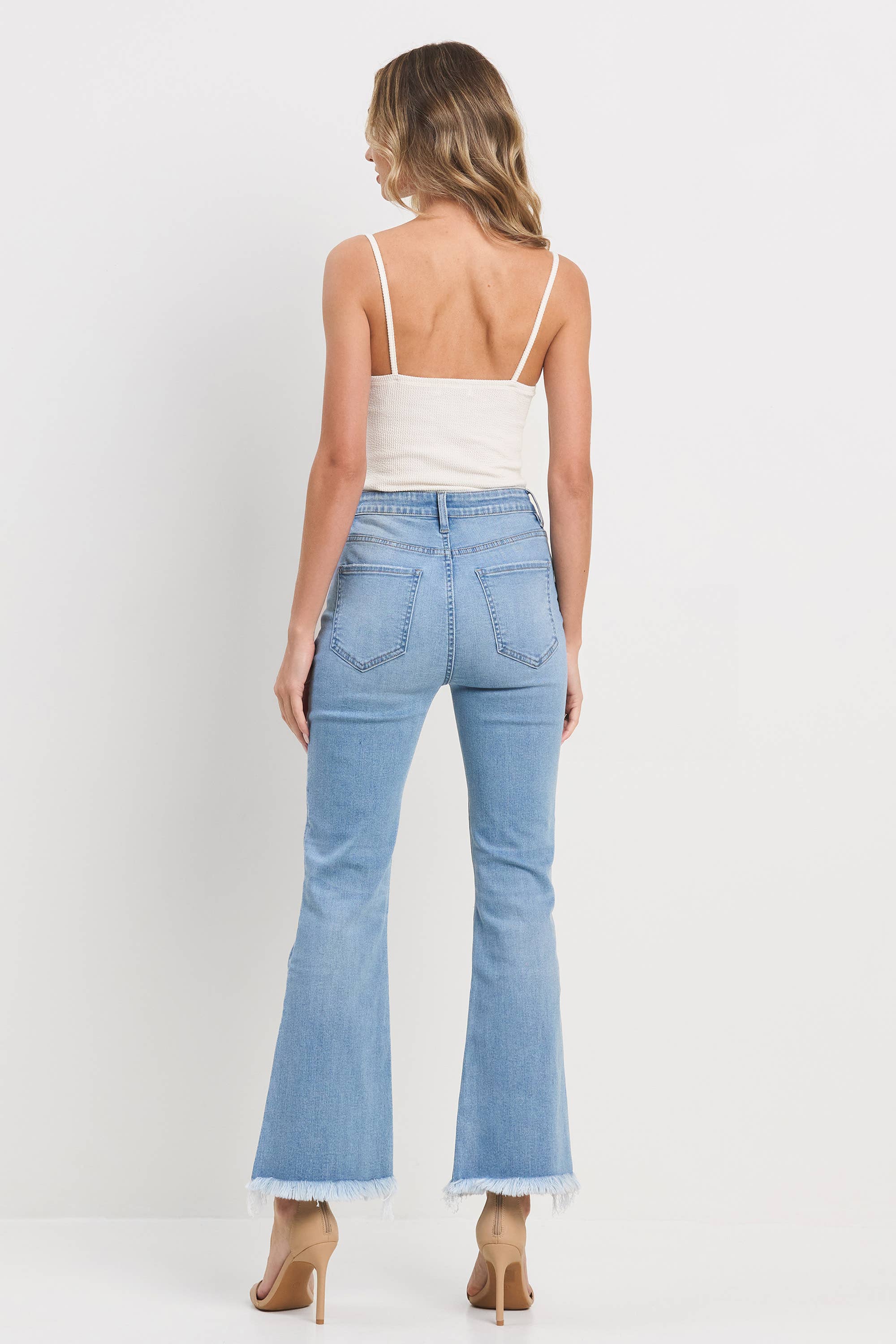Jelly Jeans - Flare Light Wash with Knee Slit and Frayed Hem (Sizes 25-31)
