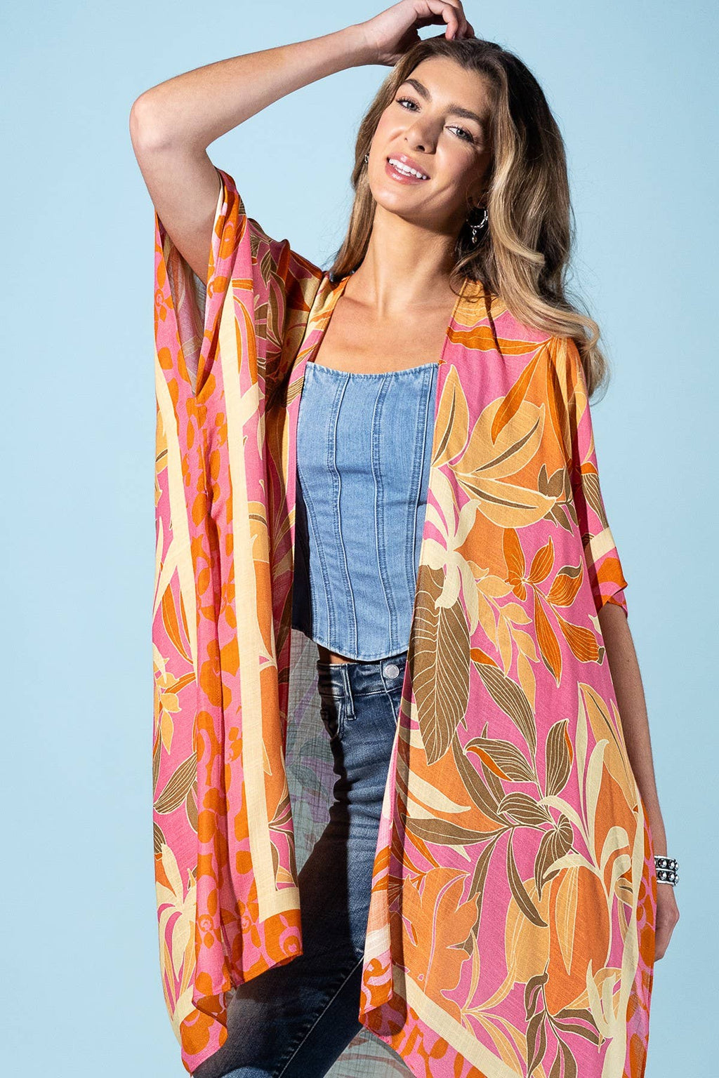 Coral Petals Viscose Kimono (OSFA)