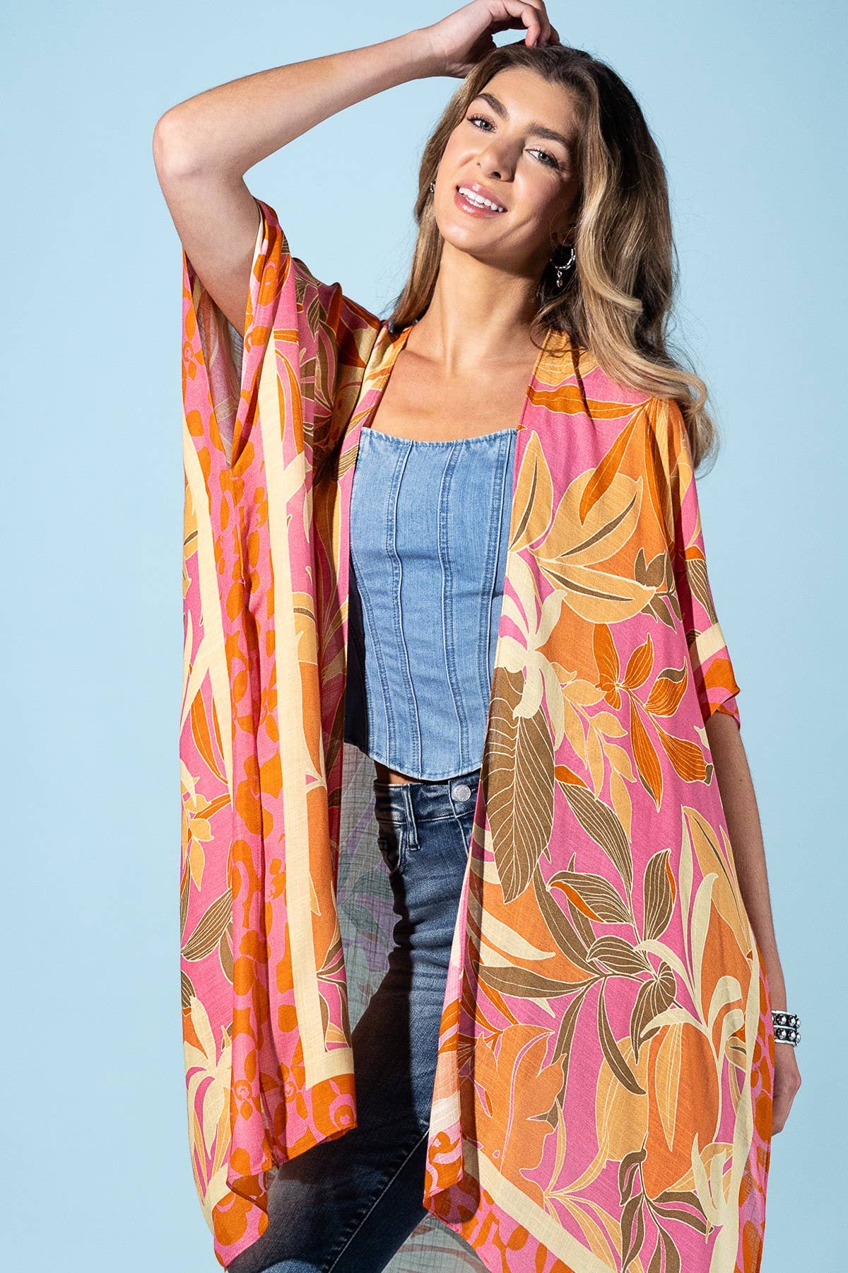 Coral Petals Viscose Kimono (OSFA)