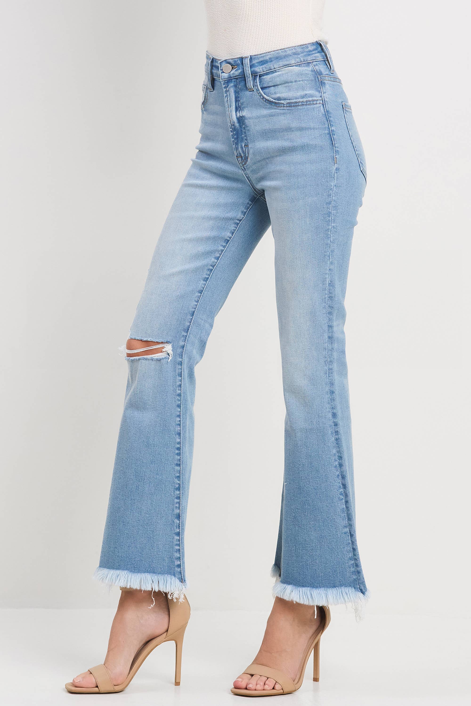 Jelly Jeans - Flare Light Wash with Knee Slit and Frayed Hem (Sizes 25-31)