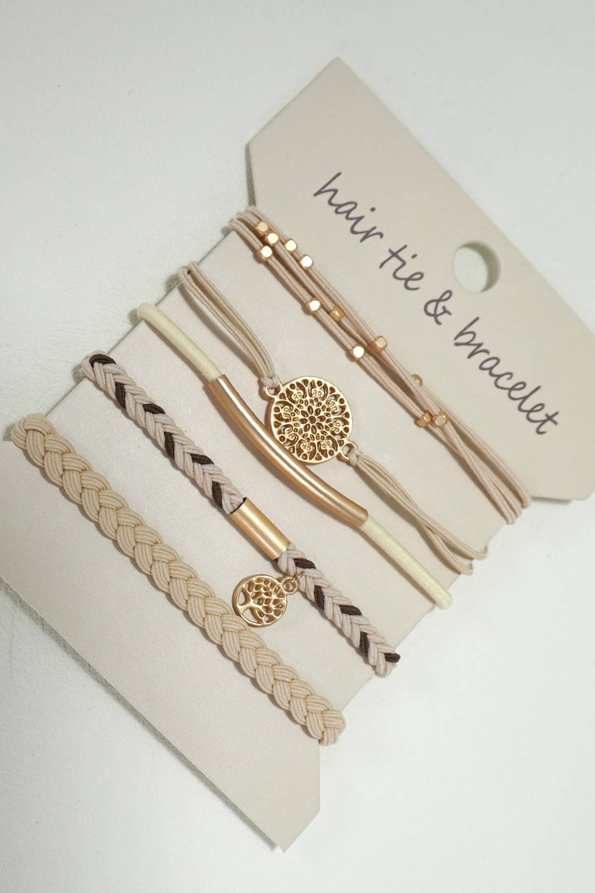 BOHO DUAL FUNCTION KNOT BRACELET HAIR TIES (Off White)