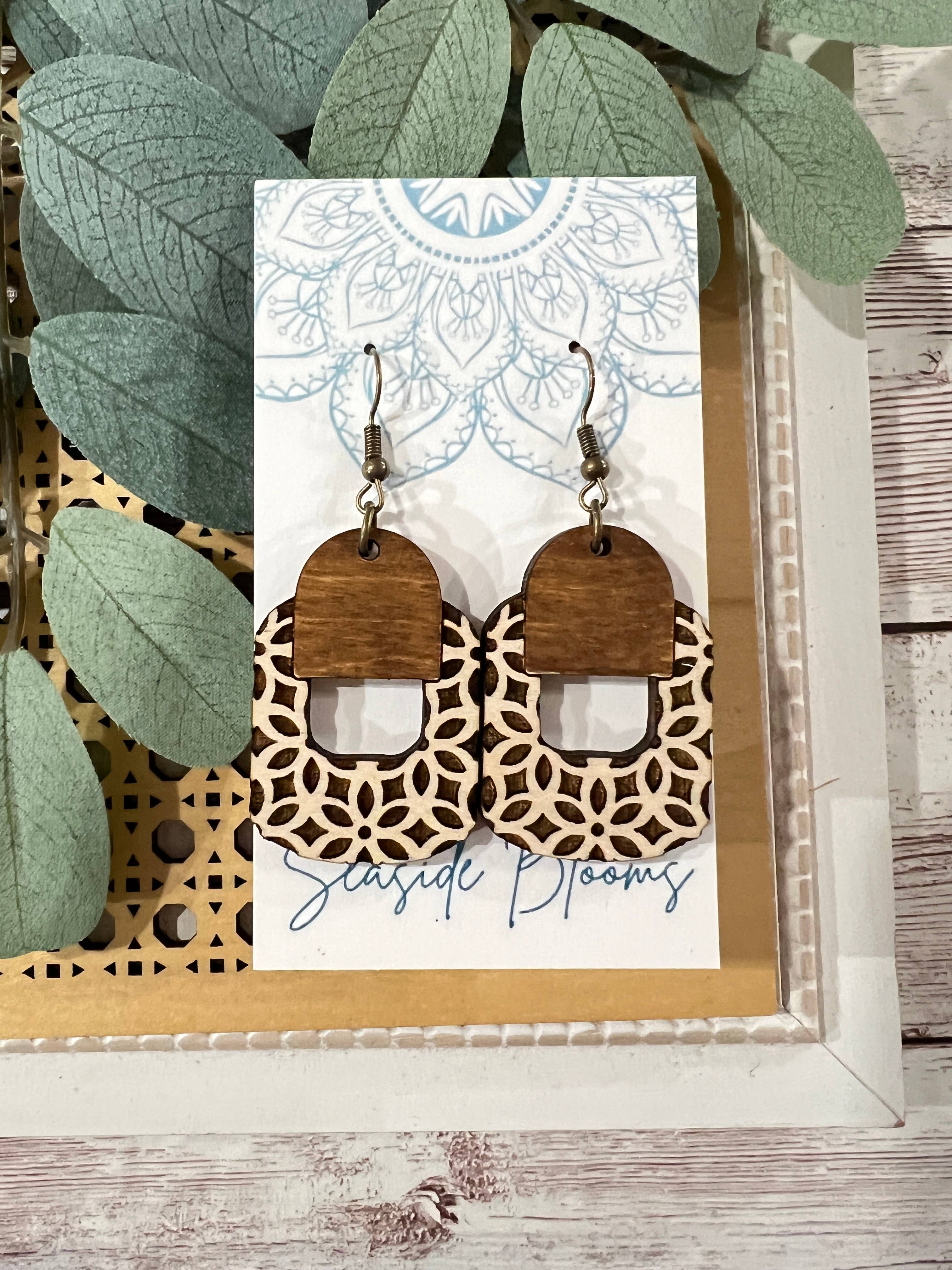 Boho maple wood hand painted earrings