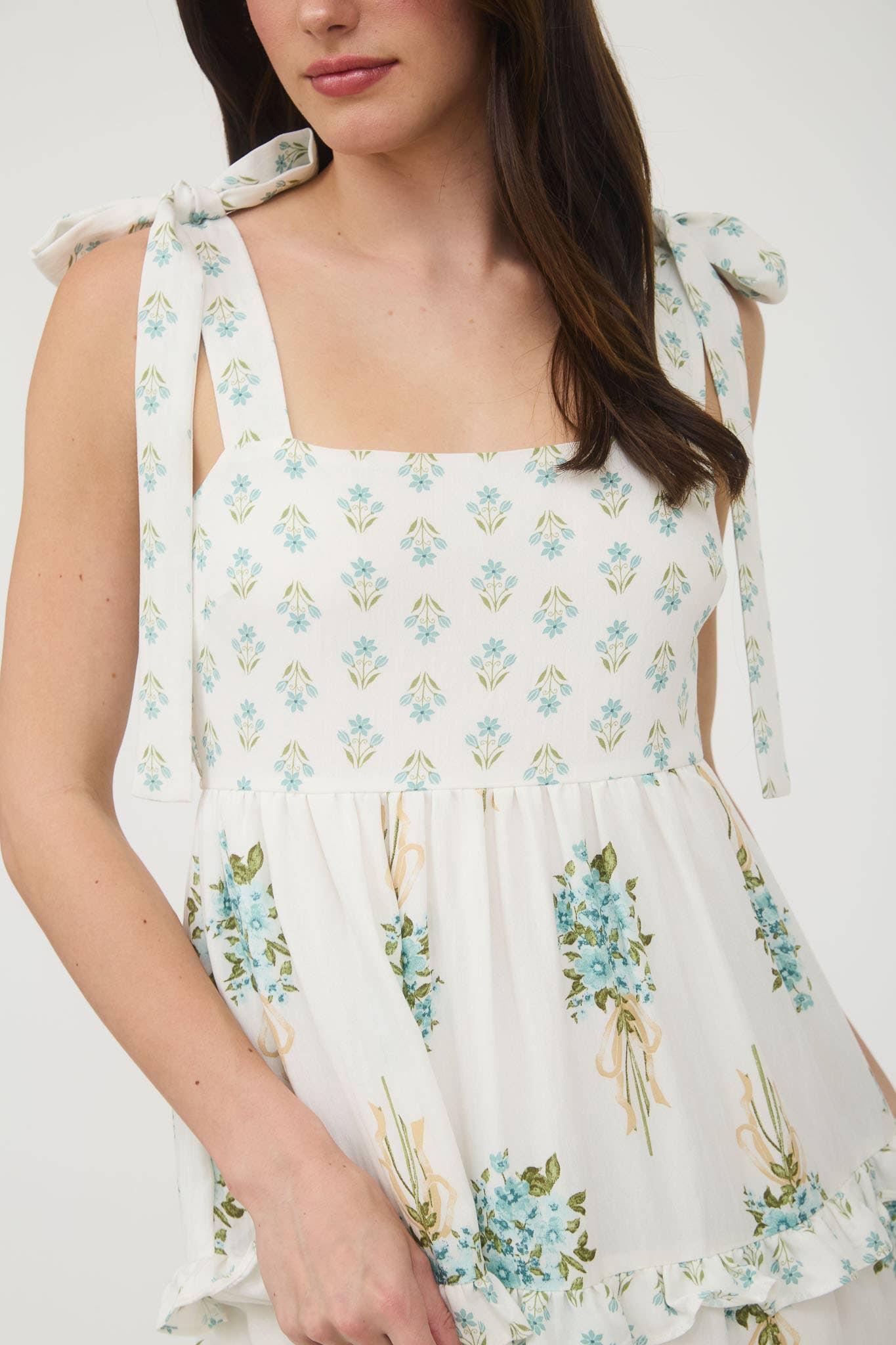 FLORAL BOUQUET PRINT TIE STRAP DRESS (S-L)