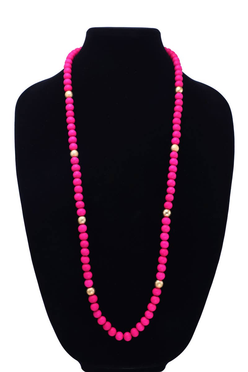 Colored Wood Beaded Necklace (2 Colors)