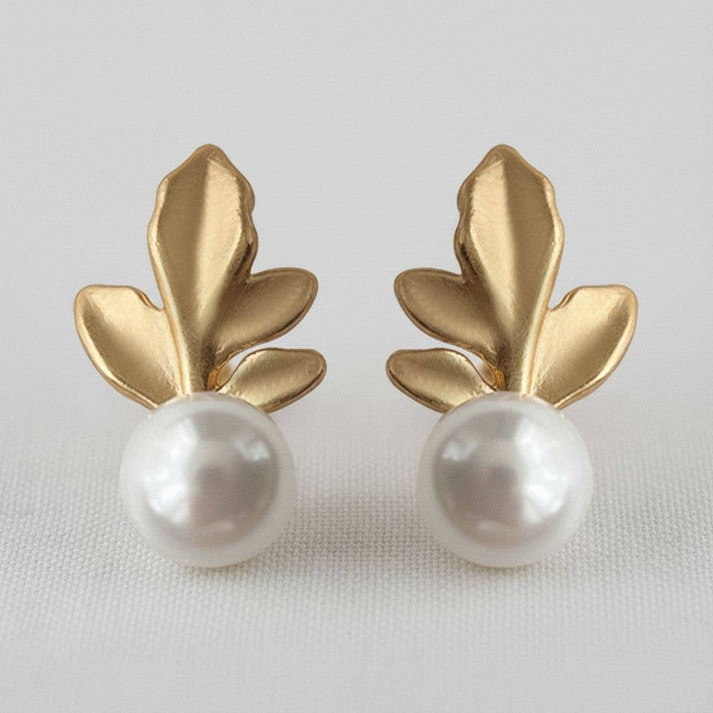 Elegant Leaf Pearl Drop Earrings