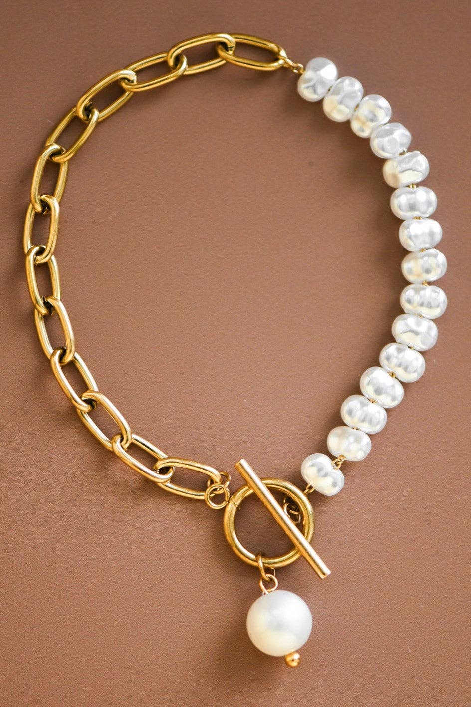 18K Gold Plated Waterproof Stainless Steel Chain + Pearls Bracelet