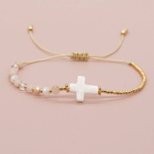 Cross Crystal Beaded Bracelet