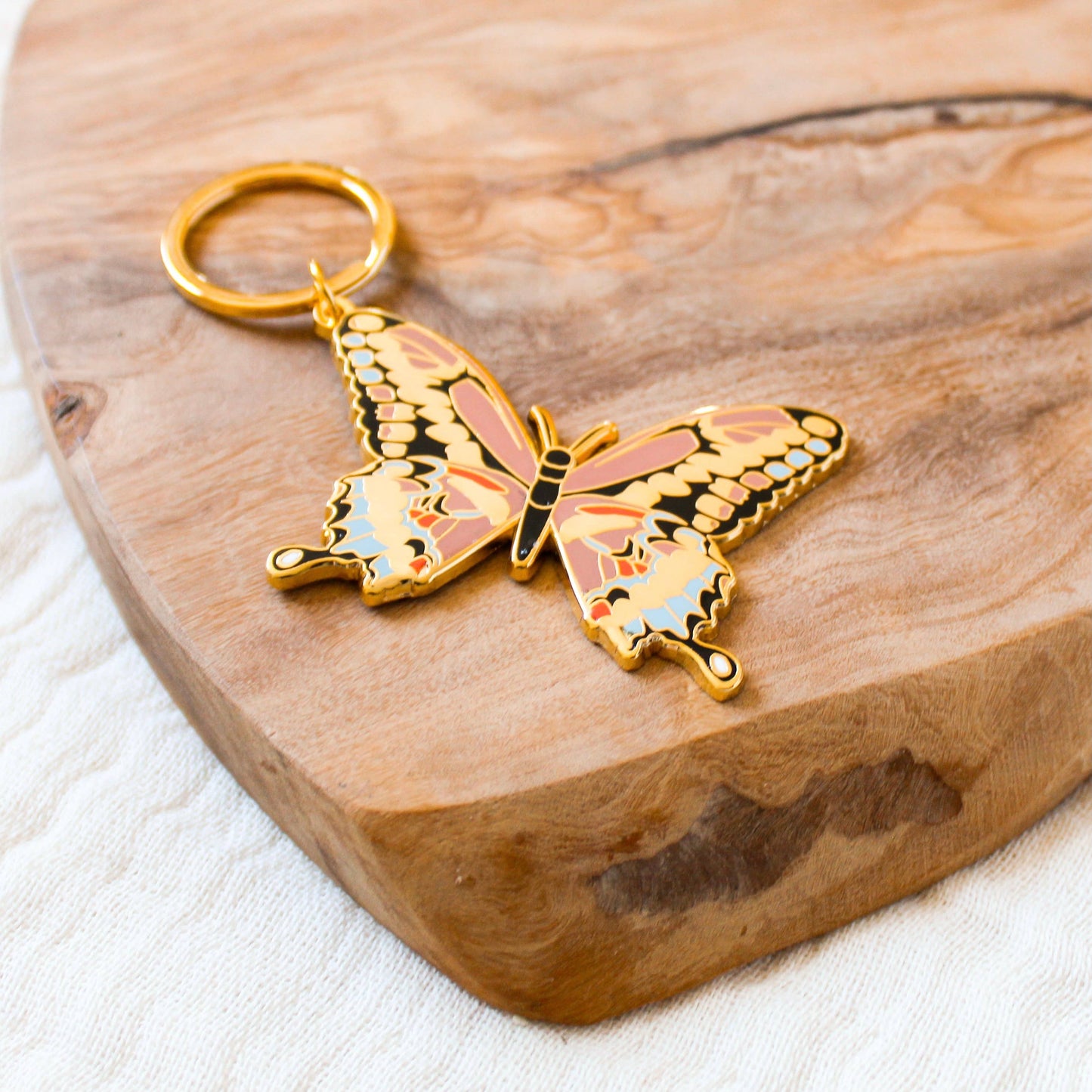 Pink Swallowtail Butterfly Metal Keychain