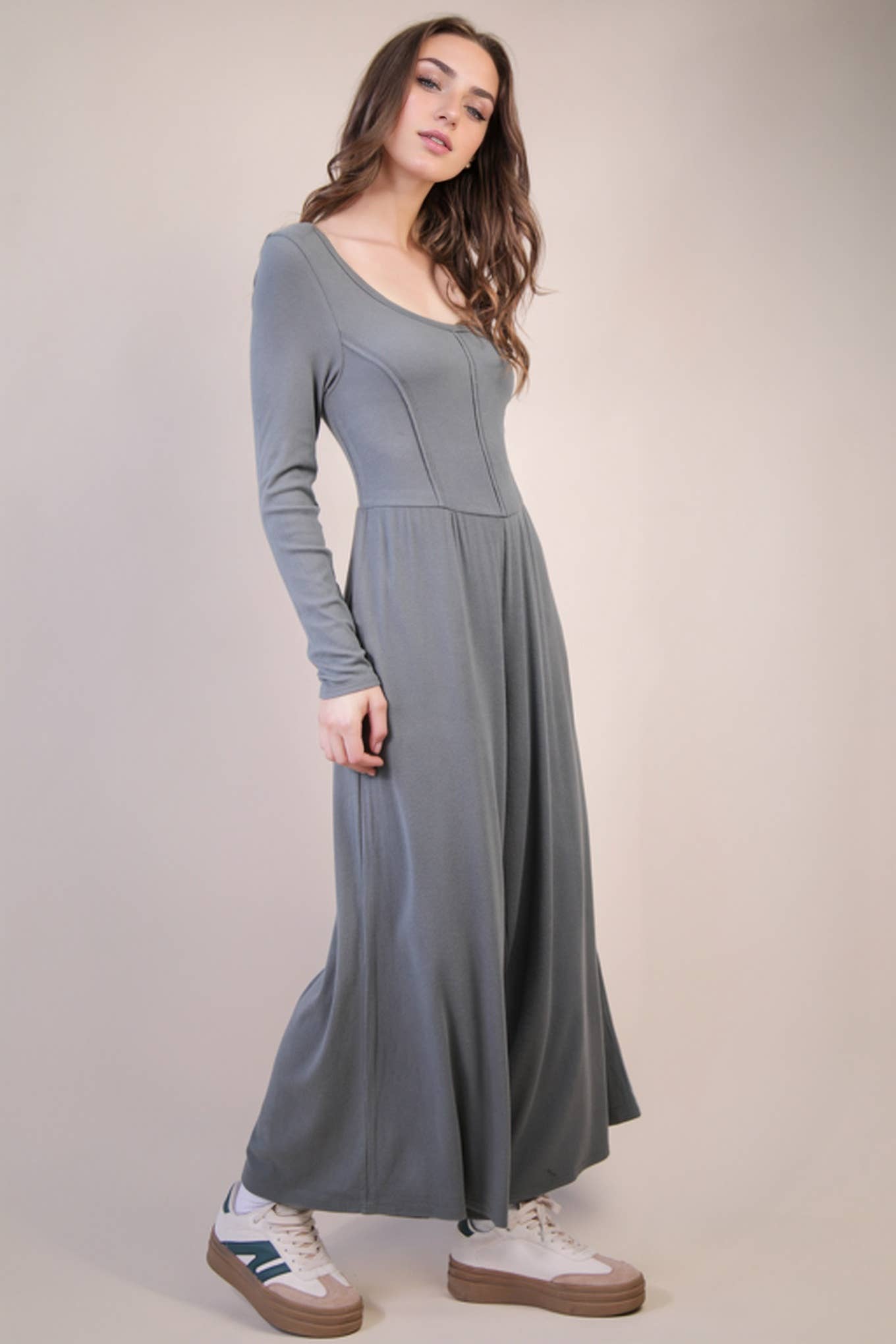 The Diana Wide Leg Solid Knit Casual Jumpsuit (S-L)