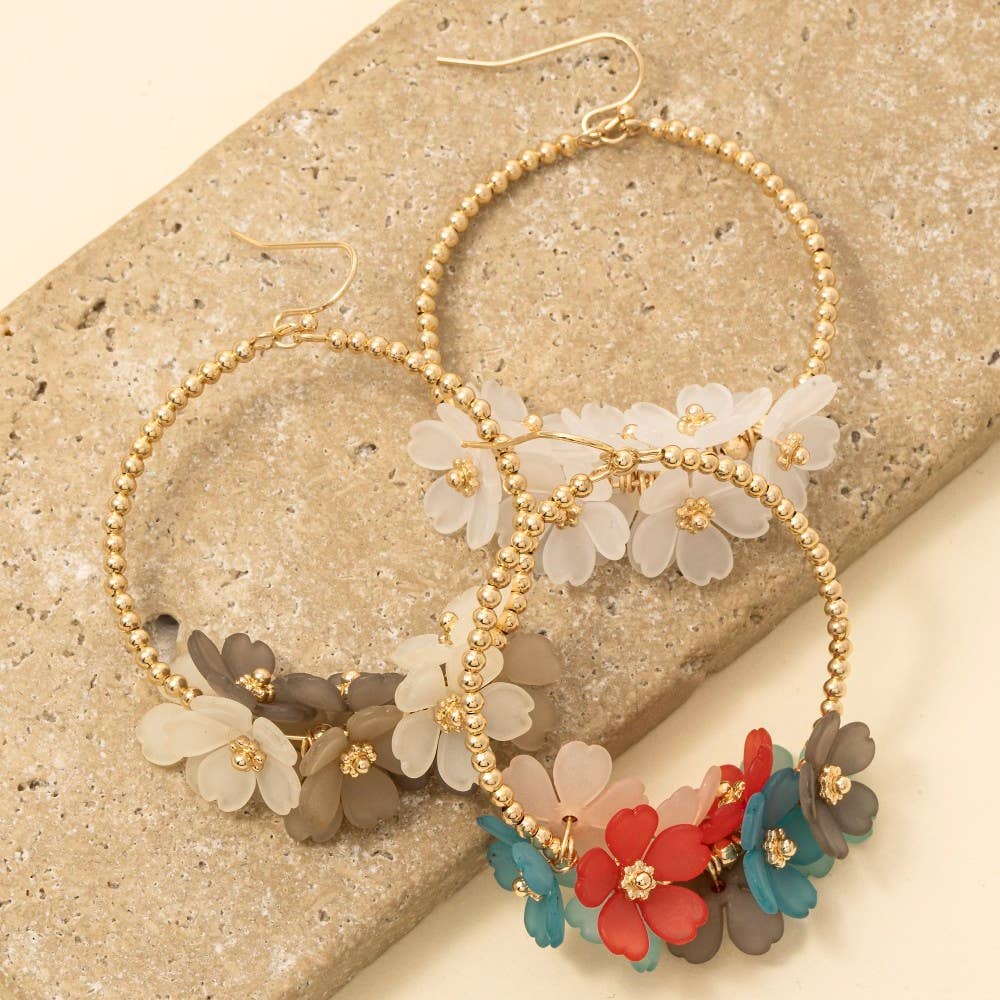 Floral Accent Hoop Dangle Earrings (3 Color Options)
