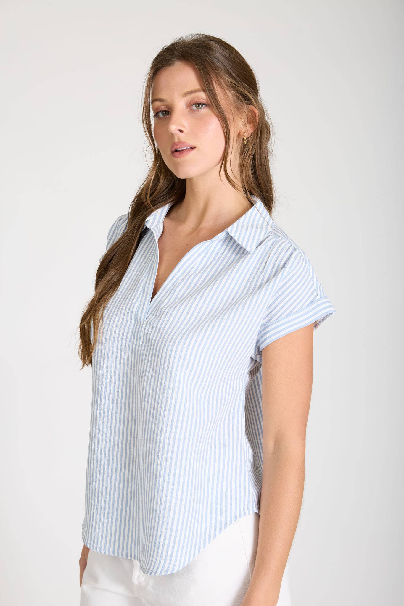 The Lisa Striped V-Neck Collar Top (S-L)