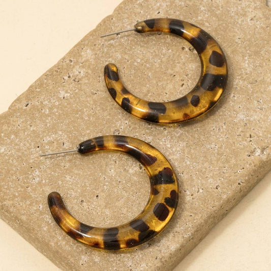 Tortoise Shell Resin Hoop Earrings
