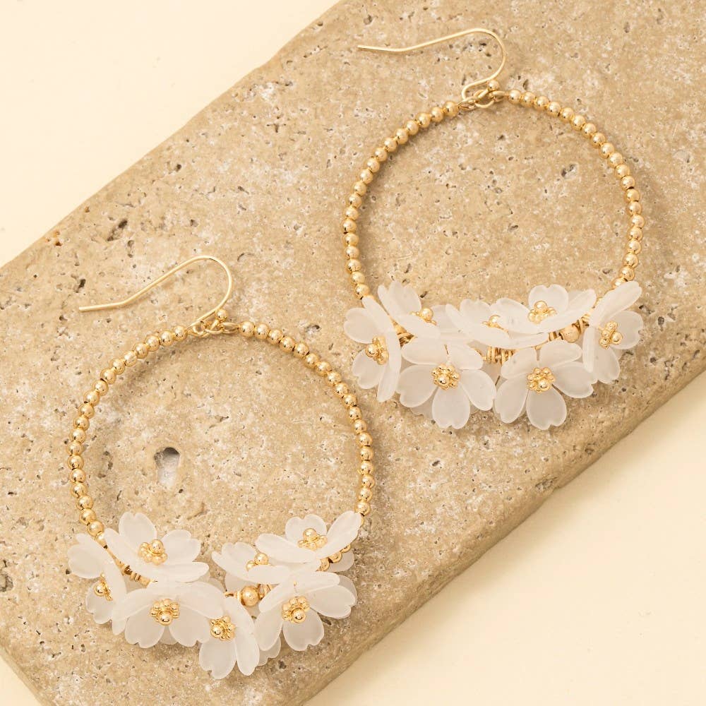 Floral Accent Hoop Dangle Earrings (3 Color Options)