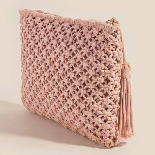 Crochet Pink Clutch Tassel Bag