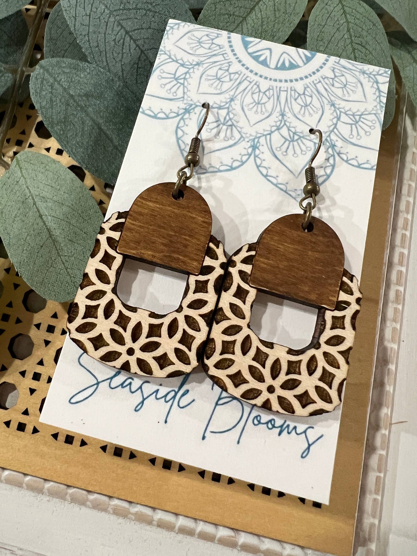 Boho maple wood hand painted earrings