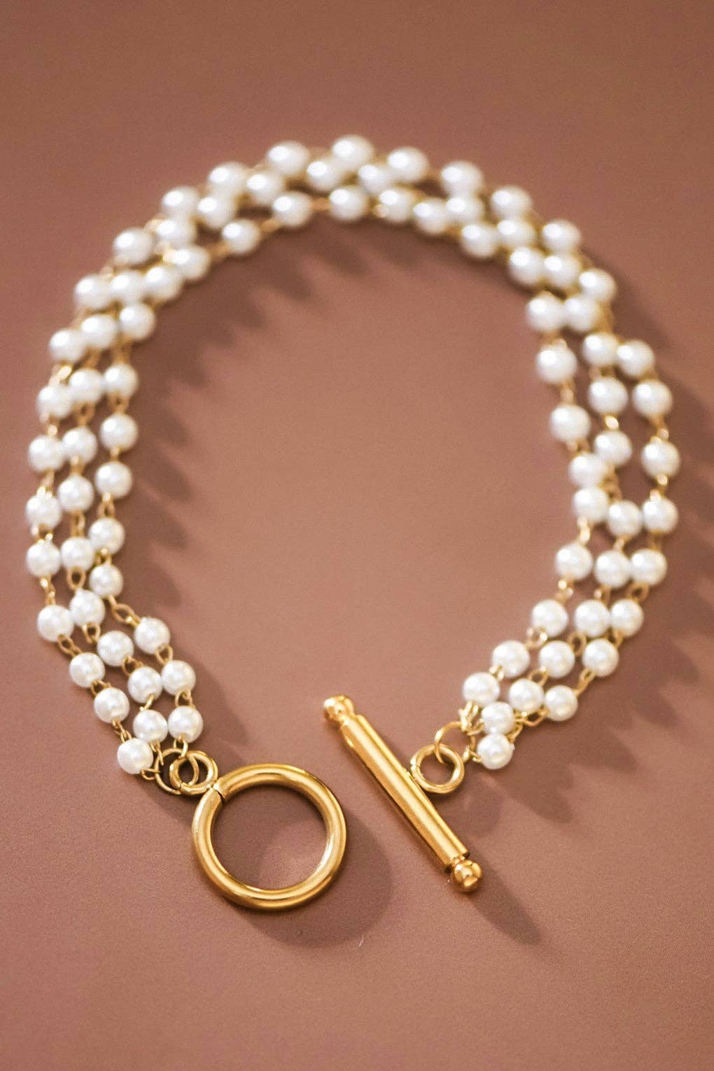 Pearl & 18K Gold Plated Waterproof Stainless Steel Chain Bracelet