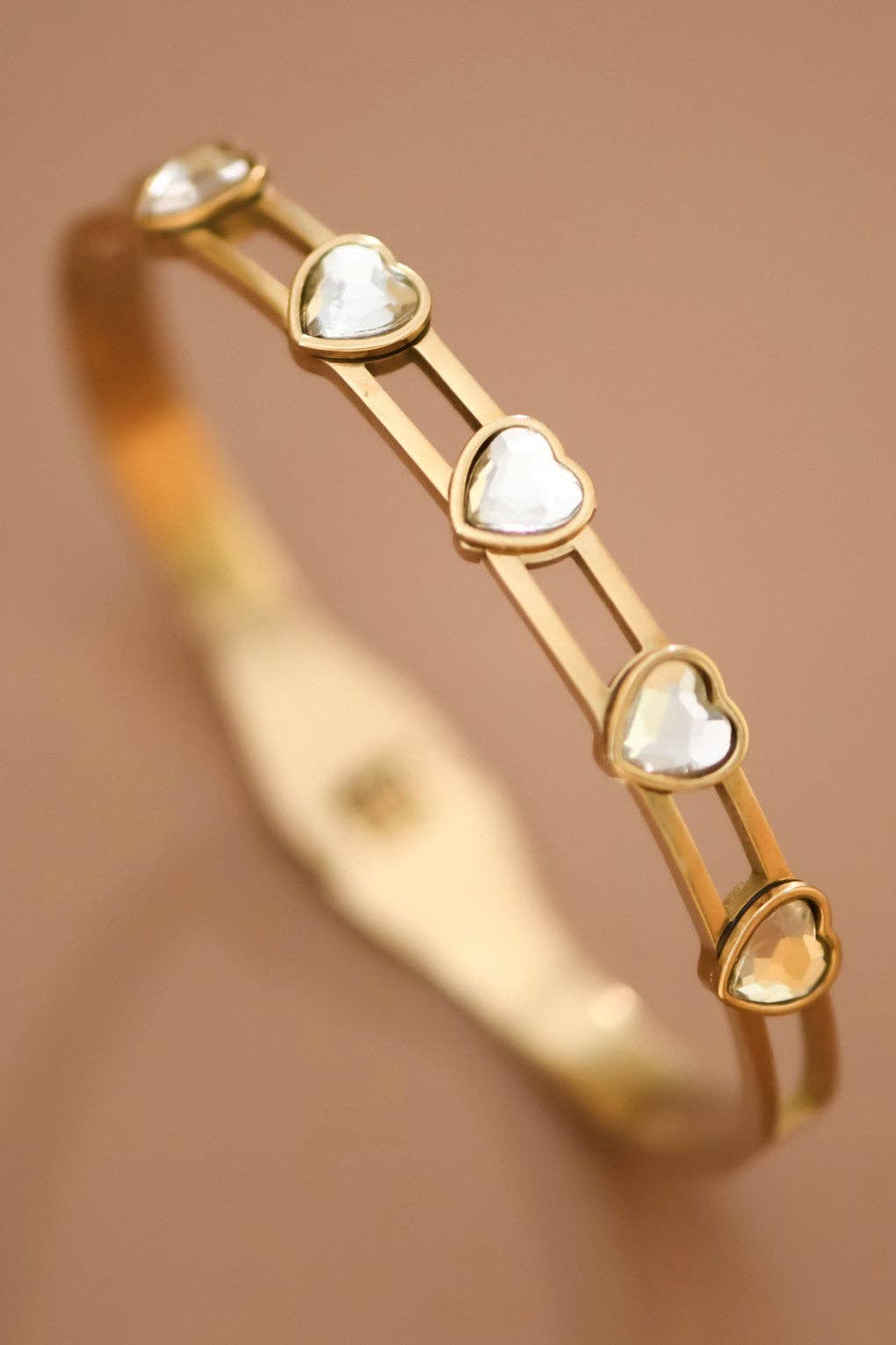 18K Gold Plated Waterproof Stainless Steel Bangle w/hearts