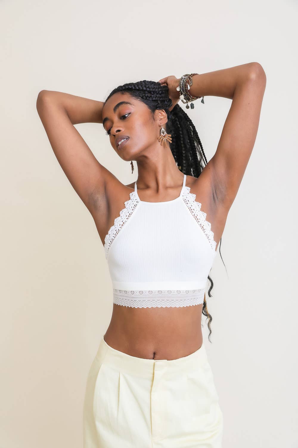 Lace Trim High Neck Bralette – Stylish & Soft Fit