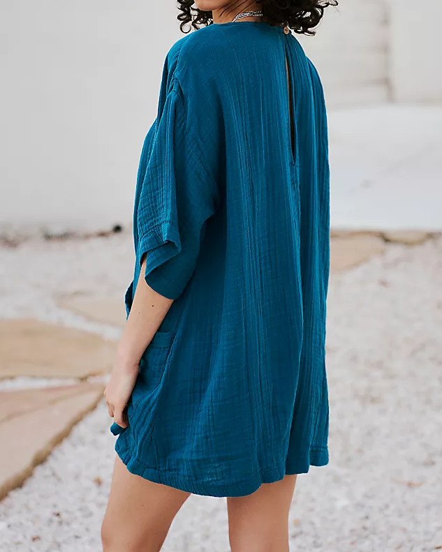 Peacock V-Neck Draped Sleeves Romper (S-XL)