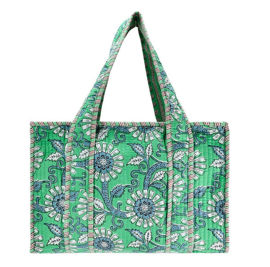The Mallory Cotton Block Print Tote Bag- Small