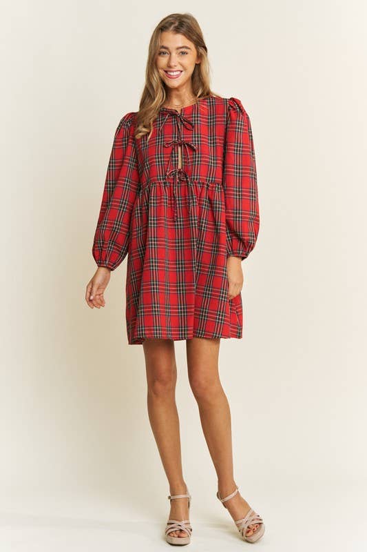 The Plaid Bow Baby Doll Dress (S-L)