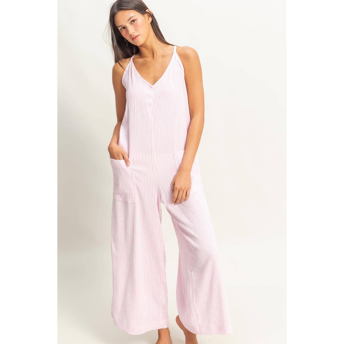 Striped V-Neck Sleeveless Jumpsuit