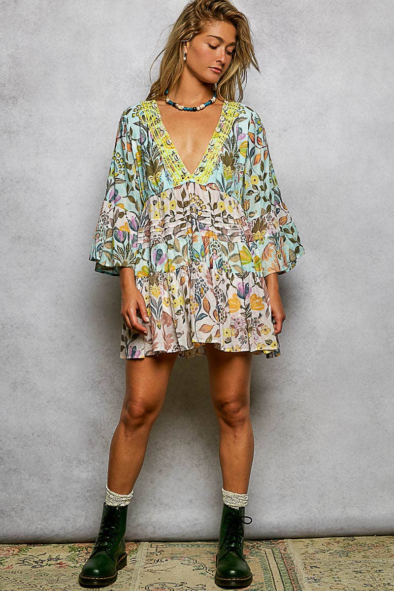 V-neck Woven Dress (S-L)(RUNS BIG)