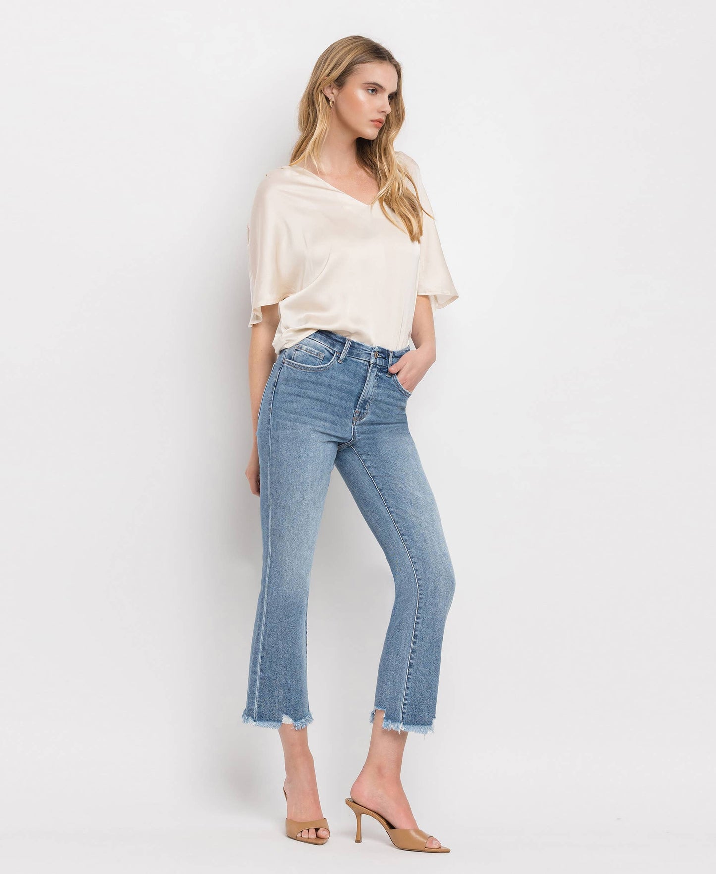 Vervet by Flying Monkey - Bella-HIGH RISE FRAYED HEM CROP FLARE JEANS