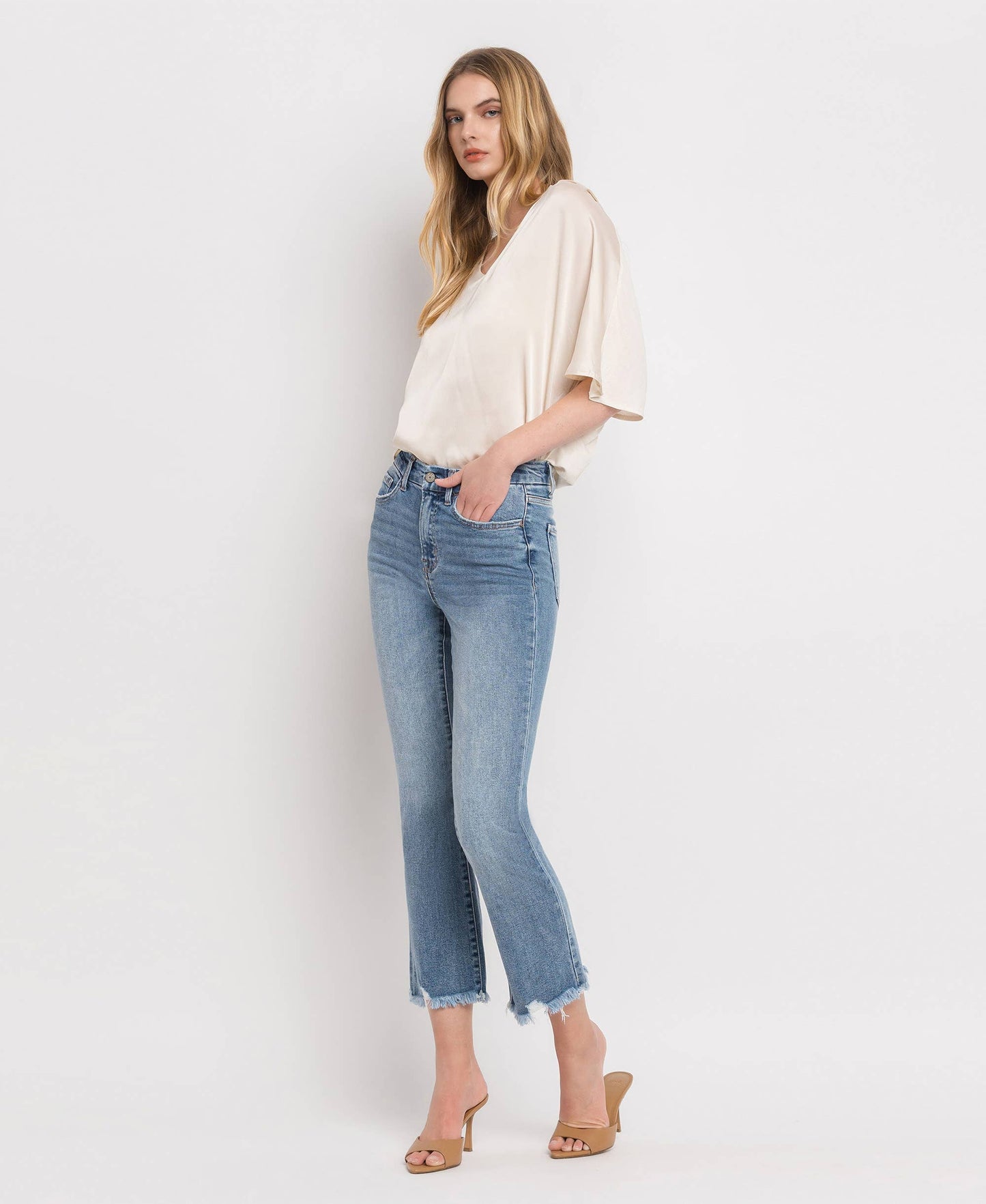 Vervet by Flying Monkey - Bella-HIGH RISE FRAYED HEM CROP FLARE JEANS