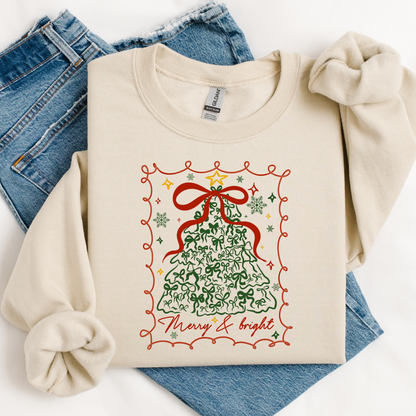 SALE! Merry & Bright Bow Tree Graphic Sweatshirt (S-3X)