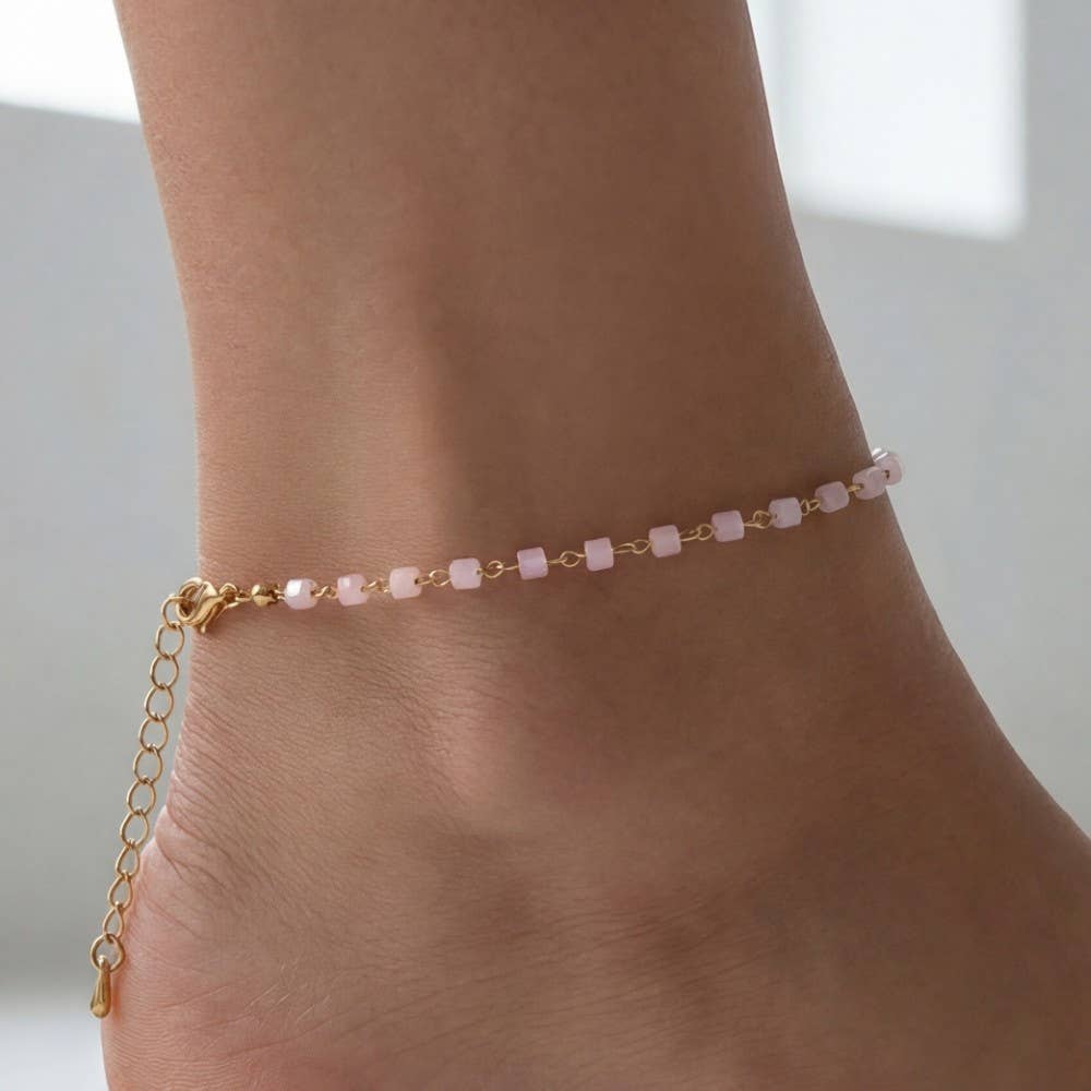 Faceted Mini Cube Beads Station Chain Anklet (3 Color Options)